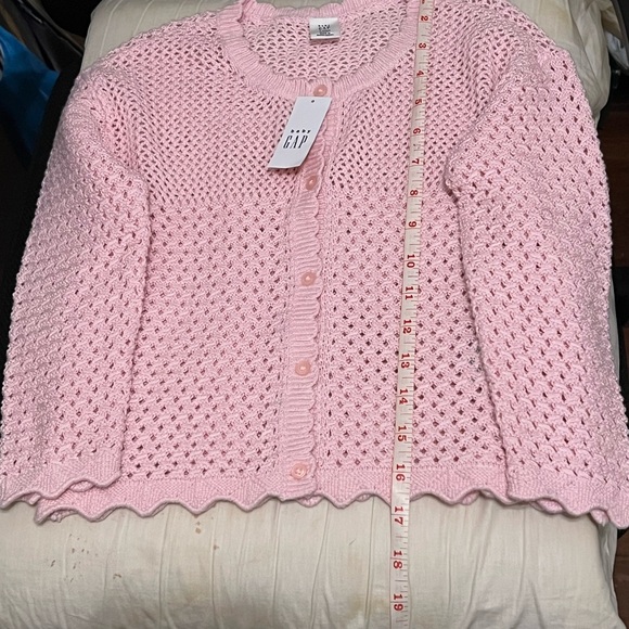 NWT: Baby Gap button down crochet, pink scalloped long sleeves and sweater hem. - Picture 2 of 5